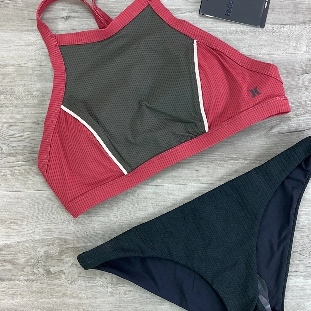 ☀️HURLEY☀️ QD MRITM HIGH NECK RIB MOD SURF BOTTOM BIKINI SET